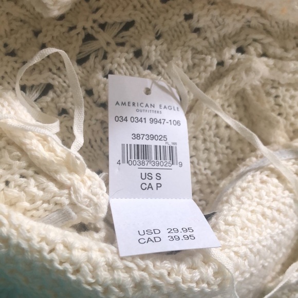 American Eagle Crochet Festival Cream Halter Top Sz. M Boho Chic Cropped Tied - Picture 10 of 10